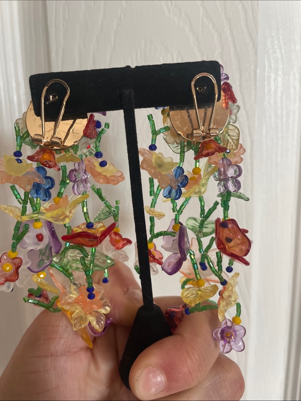 Colorful Floral Beaded Dangle Earrings - Multicolor - Picture 3 of 7